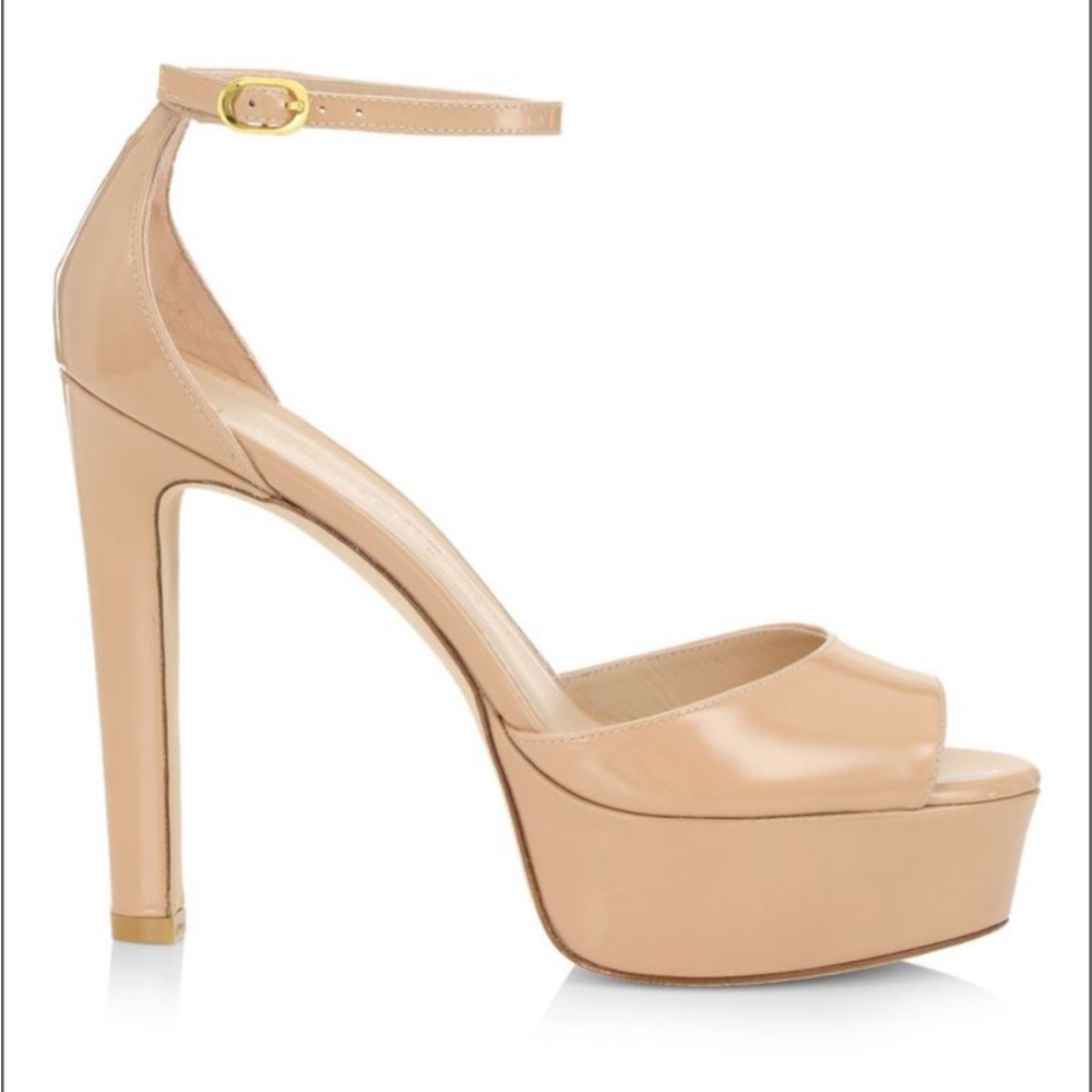 NEW STUART WEITZMAN 100MM Leather Platform Sandals - Adobe, Size 10